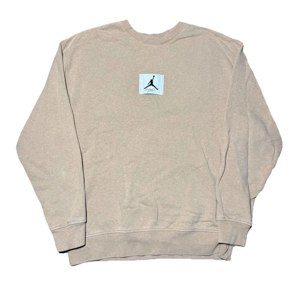 Jordan Flight Essential Fleece Crewneck Beige‎ Sweatshirt Mens Size M FB6932-201